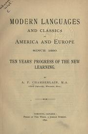 Cover of: Modern languages and classics in America and Europe since 1880: ten years' progress of the new learning.