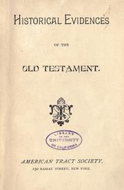 Cover of: Historical evidences of the Old Testament. by 