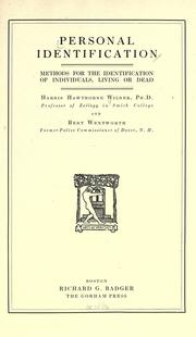 Cover of: Personal identification: methods for the identification of individuals, living or dead