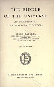 Cover of: The riddle of the universe: at the close of the nineteenth century