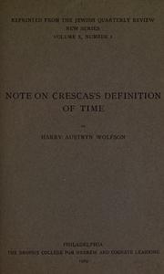 Cover of: Note on Crescas' definition of time.