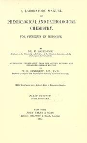 Cover of: A laboratory manual of physiological and pathological chemistry. by Salkowski, Ernst Leopold