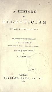 Cover of: A history of eclecticism in Greek philosophy by Eduard Zeller