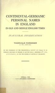Cover of: Continental-Germanic personal names in England in Old and Middle English times. by Forssner, Thorvald.