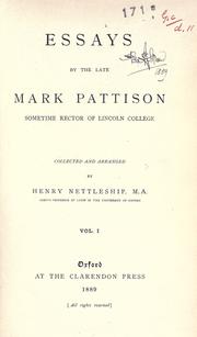 Cover of: Essays by the late Mark Pattison: sometime rector of Lincoln College