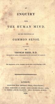 Cover of: An inquiry into the human mind on the principles of common sense