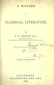 Cover of: history of classical literature: Greek literature.
