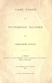 Cover of: Case usage in Petronius' Satires. by Joseph Henry Howard