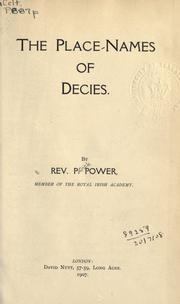 Cover of: The place-names of Decies. by Patrick Power