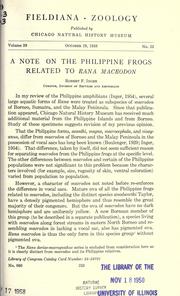 Cover of: A note on the Philippine frogs related to Rana macrodon.