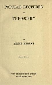 Cover of: Popular lectures on theosophy by Annie Wood Besant
