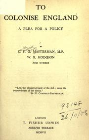 Cover of: To colonise England: a plea for a policy.