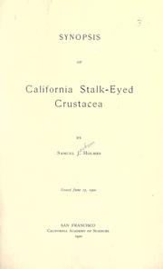 Cover of: Synopsis of California stalk-eyed crustacea.
