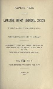 Cover of: Assessment lists and other manuscript documents of Lancaster County prior to 1729. by H. Frank Eshleman