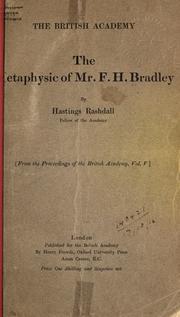 Cover of: The metaphysic of Mr. F.H. Bradley.