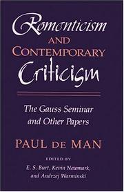 Cover of: Romanticism and Contemporary Criticism: The Gauss Seminar and Other Papers