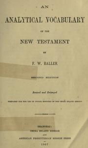 Cover of: An analytical vocabulary of the New Testament by F. W. Baller