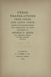 Cover of: Verse translations from Greek and Latin poets: chiefly passages chosen for translation at sight