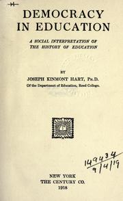 Cover of: Democracy in education by Joseph K. Hart