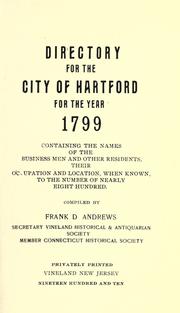 Cover of: Directory for the city of Hartford for the year 1799 by Andrews, Frank D.