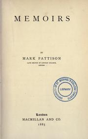 Cover of: Memoirs by Mark Pattison