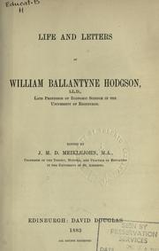 Cover of: Life and letters of William Ballantyne Hodgson.