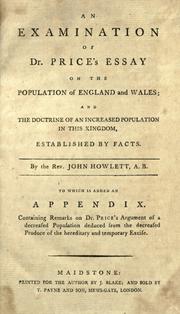 Cover of: An examination of Dr. Price's Essay on the population of England & Wales by Howlett, John