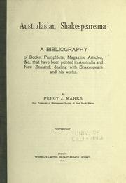 Cover of: Australasian Shakespeareana: a bibliography of books, pamphlets, magazine articles, &c. by Percy J. Marks