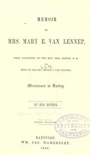 Cover of: Memoir of Mrs. Mary E. Van Lennep by Louisa Fisher Hawes