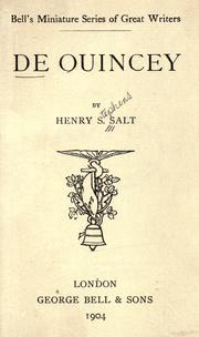 Cover of: De Quincey.