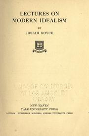 Cover of: Lectures on modern idealism. by Josiah Royce