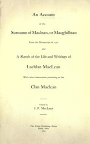 Cover of: An account of the surname of Maclean, or Macghillean