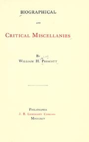 Cover of: Biographical and critical miscellanies