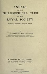 Cover of: Annals of the Philosophical Club of the Royal Society