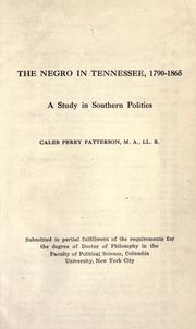 Cover of: The Negro in Tennessee, 1790-1865
