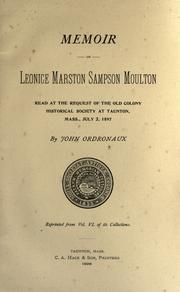 Cover of: Memoir of Leonice Marston Sampson Moulton by John Ordronaux
