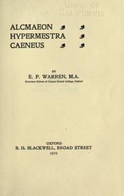 Cover of: Alcmaeon, Hypermestra, Caeneus