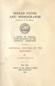 Cover of: Material culture of the Menomini