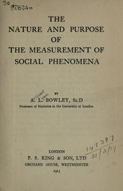 Cover of: The nature and purpose of the measurement of social phenomena.