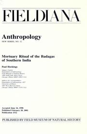 Cover of: Mortuary ritual of the Badagas of Southern India by Paul Hockings