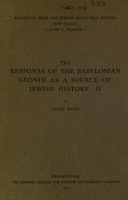 Cover of: The responsa of the Babylonian Geonim as a source of Jewish history: II