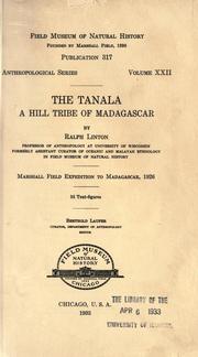 Cover of: The Tanala, a hill tribe of Madagascar