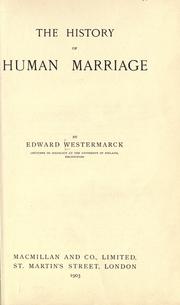 Cover of: The history of human marriage.
