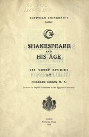 Cover of: Shakespeare and his age: six short studies.