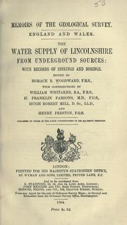 Cover of: The water supply of Lincolnshire from underground sources by Horace B. Woodward