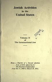 Cover of: Jewish activities in the United States.
