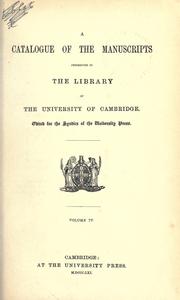 Cover of: A catalogue of the manuscripts preserved in the library of the University of Cambridge. by Cambridge University Library.