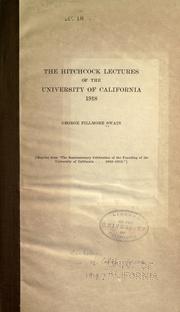 Cover of: The Hitchcock lectures of the University of California, 1918