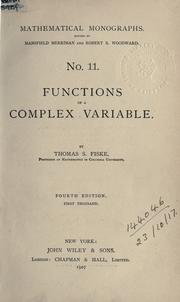 Cover of: Functions of a complex variable. by Thomas Scott Fiske