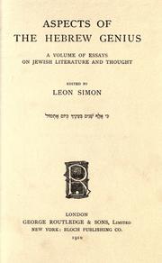 Cover of: Aspects of the Hebrew genius by Leon Simon